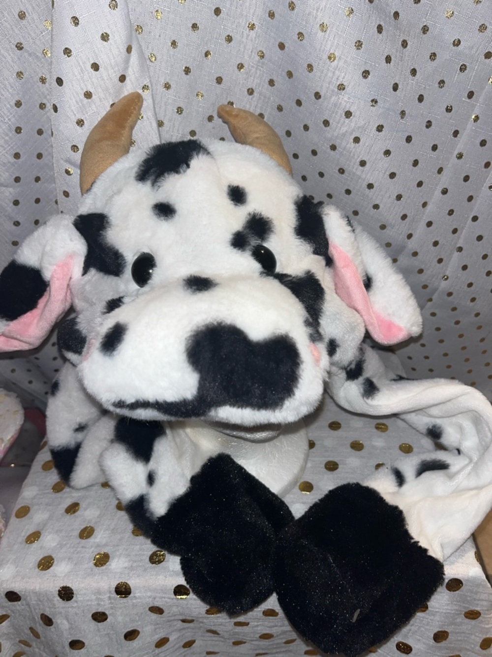 Plush Cow Hooded Scarf - Black & White with Pink Ears